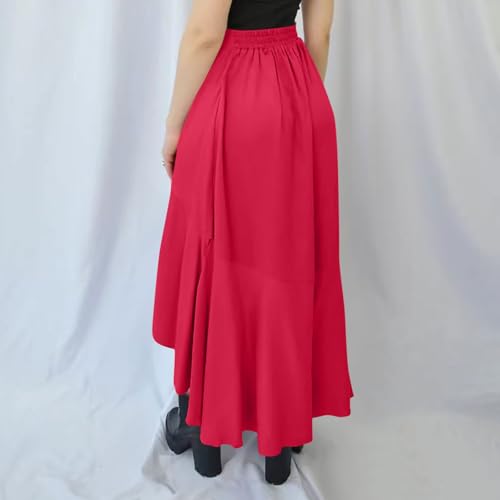 Women's High Waist Skirts Dressy Casual Ruffle Shirts High Low Asymmetric Skirt Elastic Waist Flowy Skirts Business Skirt3