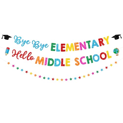 Elementary School Graduation Decorations 2025, Bye Bye Elementary Hello Middle School Banner, 5TH Grade Graduation Decorations 2025, 5TH Grade Graduation Banner, Elementary Graduation Decorations BBE