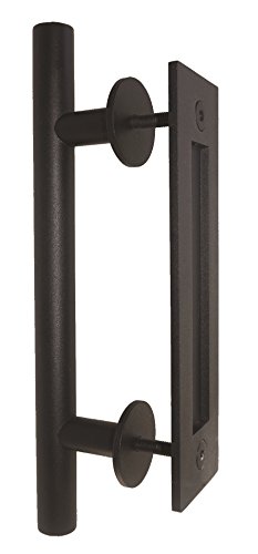 Barn Door Handle Pull Set: 12’’Black Stainless SteelPull and Flush Hardware, for Interior and Exterior Doors, Rust Resistant, Large Handle for A Strong Grip, Easy to Install