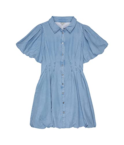 Girl's Puff Sleeve Fit-and-Flare Dress (Big Kids) Indigo 12 (Big Kid)