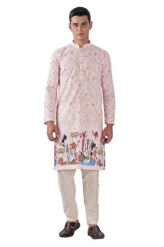 Image of BE ACTIVE Men's Cotton | Regular Fit Casual Mandarin Collar | Long Length Full Sleeves | Embroidered Indian Kurta