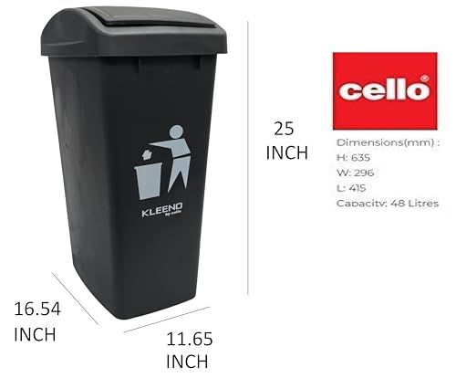 Image of Cello Plastic Garbage Swing-Lid Dustbin 48 Ltr, Black / /Black (COMBO)