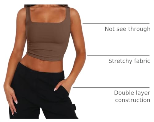 Zeagoo Women's Sexy Square Neck Sleeveless Trendy Going Out Crop Tank Top Summer Sleeveless Shirts Brown - image 4