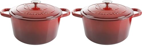 Image of Crock-Pot Artisan 3-Quart Round Enameled Cast Iron Dutch Oven - Gradient Red, Durable Heavy-Duty Cookware for Slow Cooking, Roasting, Baking with Lid (Pack of 2)