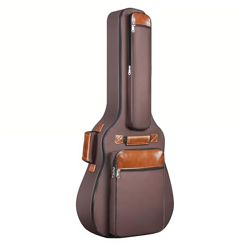 Image of The Melod Acoustic Guitar Gig Bag,Case,Cover, Premium Brown Leather-Trimmed Case with Multiple Storage Pockets, Heavy Duty Padded Protection