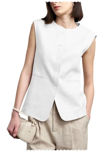 Women's Linen Suit Vest Single Breasted Office Casual Breathable Sleeveless Waistcoat