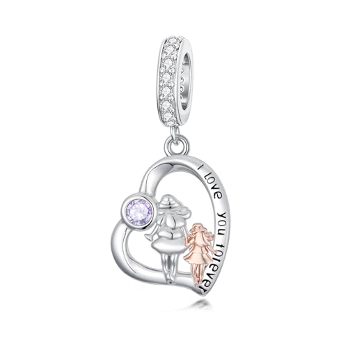Image of PROESS Father Mother Daughter Charm fit Charms Bracelet Sterling Silver Charms for Bracelets Birthday Valentines Day Gifts for Daughter Mother Lover