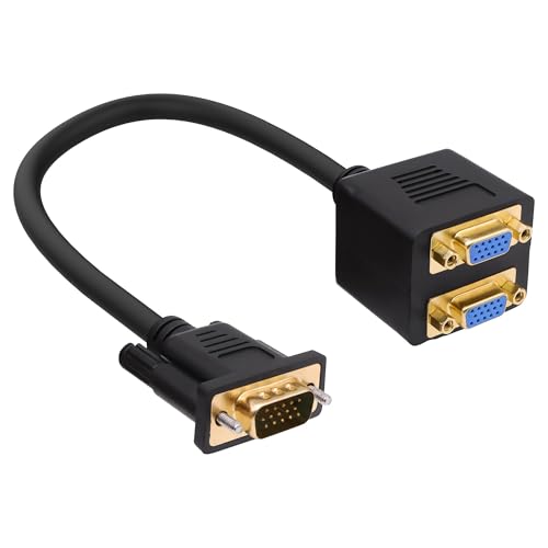 YARCHONN VGA Splitter Dual Monitor 1 Male to 2 Female Adapter Converter VGA Video Y Cable Cord D-SUB HD15 Pin Connector for PC TV Monitor Projector -30cm/11.8in