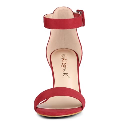 Image of Allegra K Women's Open Toe Chunky High Heel Buckle Ankle Strap Sandals | 3 3 /8 inches Heels with Faux Suede, Comfortable Block Heels Sandal for Women, Summer Dressy Shoes