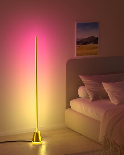 Image of Keepsmile Smart RGB LED Corner Floor Lamp,172 LEDs Bright Standing Lamps for Living Room with APP and Remote,Modern Floor Lamp with Music Sync and 16 Million Colors, Ambient Lighting for Bedroom Gold
