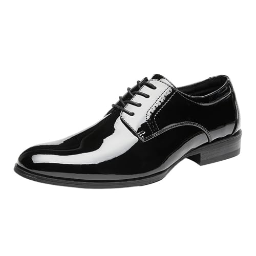 Mens Patent Leather Brogue Dress Shoes Pointed Toe Oxford Lace-Up Wingtip Glossy Formal Business Casual Derby Wedding