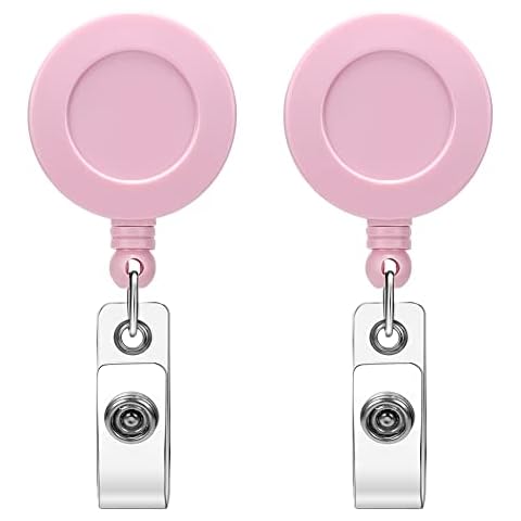 Soleebee 2 Pieces Nurse Badge Reel, 24'' Retractable Badge Holder with 360° Swivel Alligator Clip Solid Color ID Badge Holder for Nurse Doctor Teachers Students Badge Reel (Pink) Cover