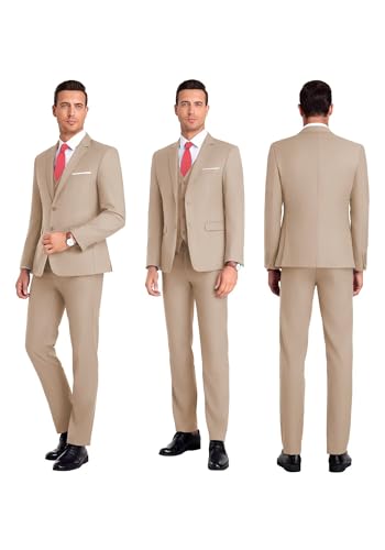 Men Suit 3 Pieces Slim Fit, 2 Buttons Groomsmen Business Jacket Vest Pant Prom Tuxedo with Tie3