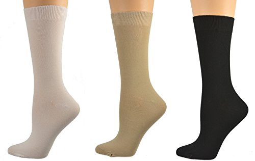 Sierra Socks Womens Rayon From Bamboo 3 Pair Pack Crew Super Soft Socks (Fits Shoe Size 6-10 Socks Size 9-11, Khaki/Black/White)