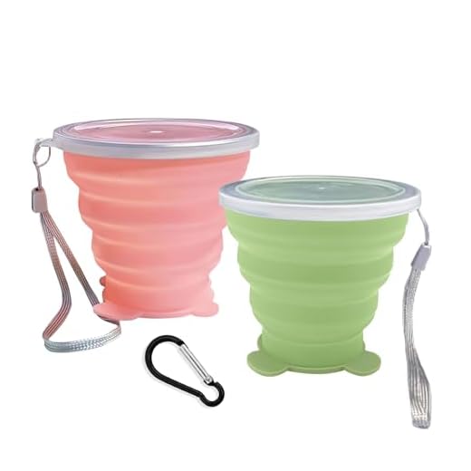 Collapsible Cup-Silicone Small Foldable Cup-Expandable Folding Drinking Cup -Reusable Portable Mugs Cup with Lids For Travel, Camping, Hiking, Holiday, Outdoor Sports, Indoors (Pink+Green)