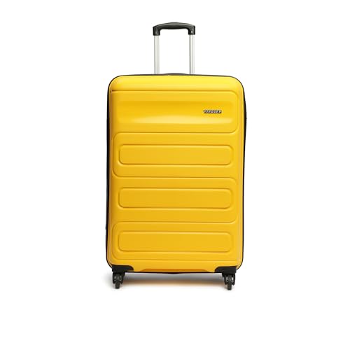 Image of Yayavar Tokyo Textured Hard-Sided Suitcase Bag - 120L| Dual Color Trolley with 4 Spinner Wheels, Number Lock, Water Resistant | Luggage Bag for Travel (Yellow & Black, 75cm, Large)