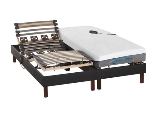 Vente-unique-Cama articulada eléctrica con Memoria de Forma Jason de DREAMEA - Tela Antracita - 2x70x190 cm
