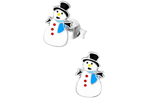 Hypoallergenic Sterling Silver Christmas Snowman Stud Earrings for Kids (Nickel Free)