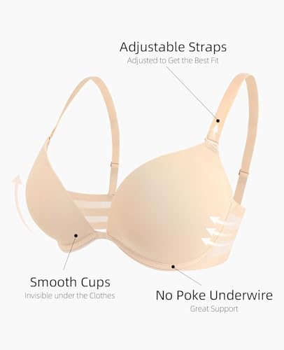 Image of Upushall Push Up Padded Bra Plunge T-Shirt Bras for Women Add 2 Cup Sizes