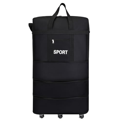 Bolsa de Lona con Ruedas Maleta Plegable Oxford Impermeable de 3 Niveles, expandible, con Ruedas, con Correa y asa para Viajes