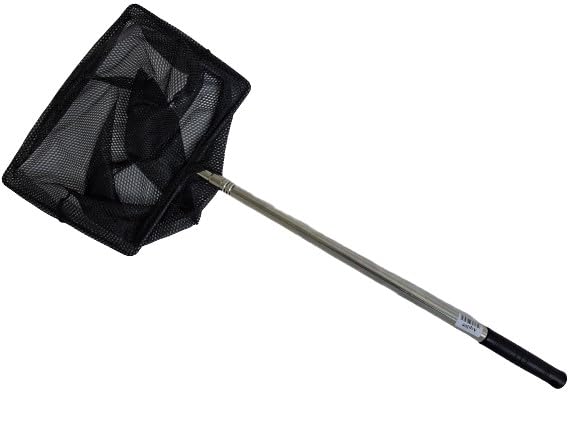 PondH2o Long Handle Telescopic Aquarium Fishnet 30cm Fine Black Mesh Extends To 107cm Aquarium or Pond Fish Net Stainless Steel Handle Soft Nylon, Skimming Small Debris