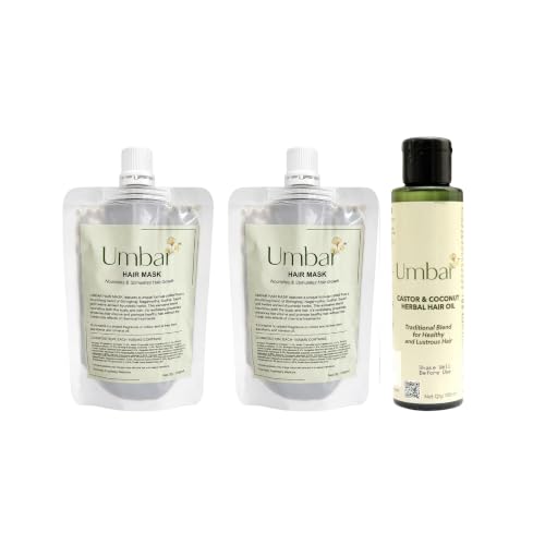 Image of Double Hair Mask with Castor Coconut Oil | Botanical Pack Set | Green Texture & Light Yellow Liquid | 2 x 100g + 100ml