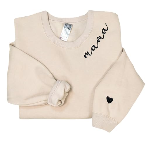 Nani - Mama Mom Embroidered Crewneck Sweatshirt Heart On Sleeve For Women -Gifts For Mom Mama Birthday Christmas Mothers Day