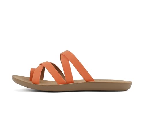 Soda ISABEL ~ Women Fashion Comfortable Slip On Flat Cross bands Toe Ring Fashion Sandals (Orange, 7)