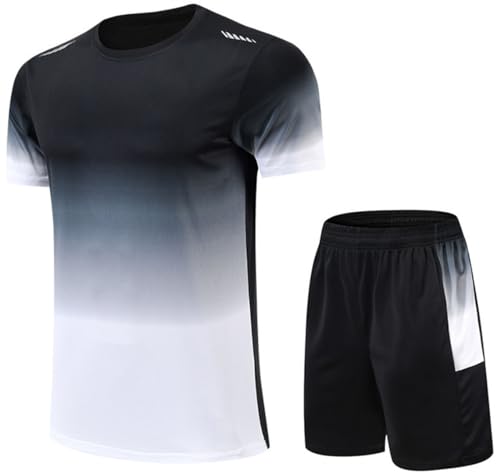 Silver Basic Chándal con Camiseta y Pantalón Corto de Running para Hombre Conjunto de Camiseta de Manga Corta Degradada y Pantalón Corto de Jogging M,Blanco-1