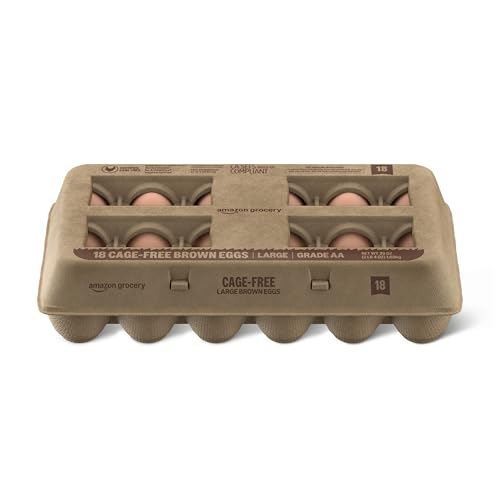 Amazon Grocery, Cage Free Large Brown Eggs, Grade AA, 18 Ct