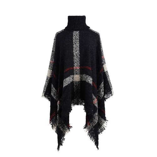 Womens Fall Winter Warm Poncho Cape Casual Striped Shawl Wraps Mock Turtleneck Knitted Pullover Sweater with Tassels2