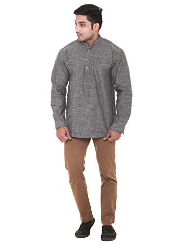 Image of Men's Linen Chinese Collar Full Sleeve Plus Size Short Kurta