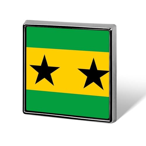 Broche carrée en métal représentant le drapeau de Sao Tomé-et-Principe - Bijou décoratif unisexe
