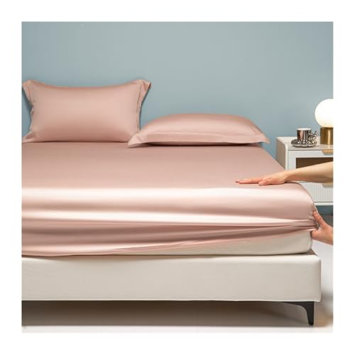 Sábana bajera ultra suave de algodón de fibra larga de 500 hilos, sábana bajera con bolsillo profundo de 11 pulgadas para cama doble pequeña, Queen, Super King, transpirable y acogedora (rosa, 150 x