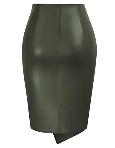 Image of Kate Kasin Women Faux Leather Midi Skirt, High Waist Wrap Bodycon Skirts