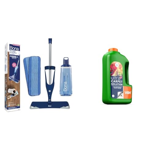 Bona Premium Spray Mops for Floors, Wood, Bona Floor Mops for Cleaning Floors - Incl. 1x Bona Wood & Vax Ultra+ 1.5 Litre Carpet Cleaner Solution | High Performance Carpet Washing - 1-9-137771, Green