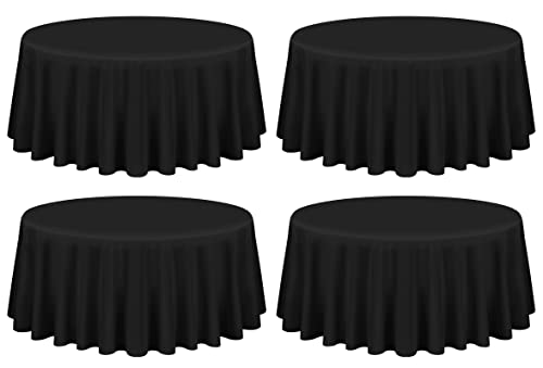 Showgeous Lot de 4 Nappes Rondes Noires 305cm en Tissu Polyester Lavable pour Mariage, Banquet,...