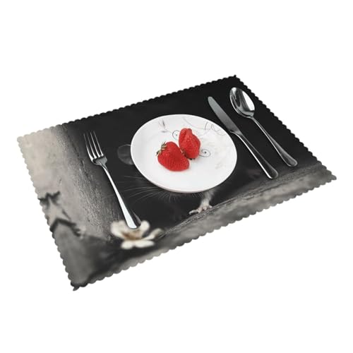 A Mouse in the Darkness Pattern Customizable Placemats Set of 4 – Unique Table Mats for Dining Table Decor, Heat Resistant and Washable, Perfect for Spring and Easter