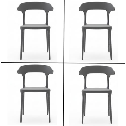 Image of Adhunika Furnitures Grey Cafe Chairs Set of 4 | 3 Year Warranty | 120KG Capacity | Full PP Plastic Stackable Chair | Indoor Outdoor Dining Balcony Garden Restaurant Chair | (Grey, Set of 4)
