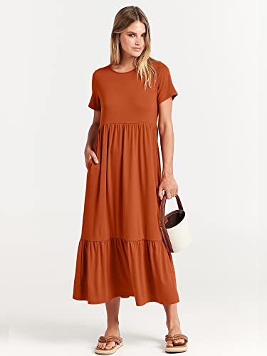 Image of ANRABESS Womens 2026 Summer Casual Maxi Dress A line Tiered Flowy Short Sleeve Crewneck T Shirt Beach Travel Long Dresses