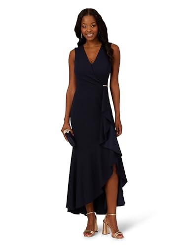Adrianna Papell Women's Ruffle Flounce Crepe Gown4