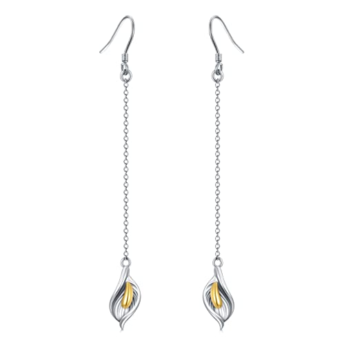 Platyco 925 Sterling Silver Calla Lily Dangle Earrings For Women White Gold Plating Flower Jewelry Christmas Thanksgivings Anniversary Birthday Mothers Day Gifts For Mom Daughter Girls #TOP13