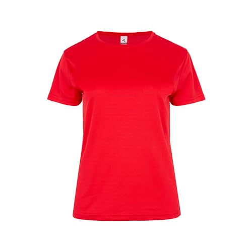 TEXKING Modelo VOLA Mujer - Camiseta técnica de Manga Corta - Deporte - Running - Fitness - Pádel - 100% Polyester Pique 135-140 g/m2 Mujer. Tejido Técnico. Talla M, Color Rojo.