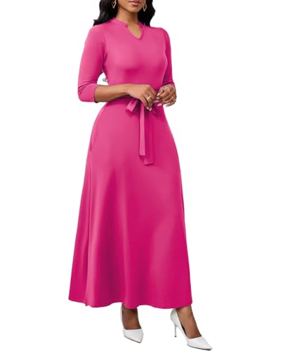 Image of BubFee Maxi Dresses for Women Semi Formal Long Dress 3 /4 Sleeve Casual A-line Church Dresses with Pockets