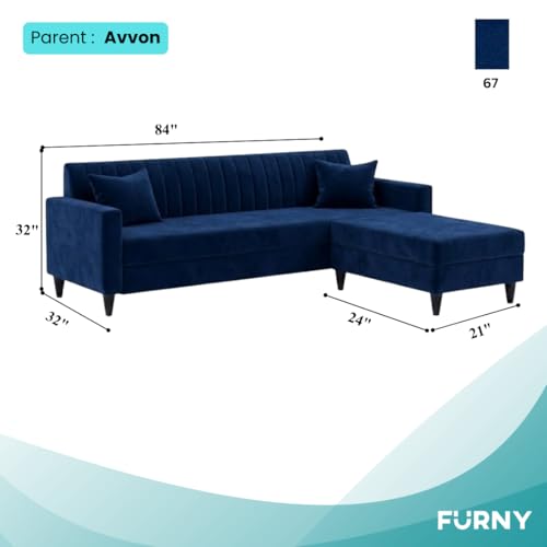 Image of Furny Aveira 4 Seater Fabric Sofa Set with Ottoman (Blue) | Soft Velvet Fabric | Modern Design | Comfortable Seating | Living Room Furniture