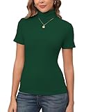 pull laine vert d'eau  Pull Col Roulé Femme Chaussette Body Tricot Léger Manches Courtes Tee Shirt Top Haut Ajusté Moderne Col Montant sous Pull Basique Pullover Laine Vintage Chic Automne Printemps Vert Foncé XL