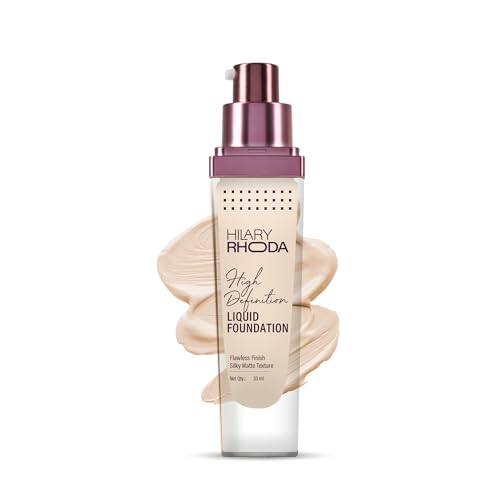 Image of Hilary Rhoda High Definition Foundation for Women | Hides Pores & Blemishes | HD Foundation For All Skin Types | Blendable Formula | Natural & Matte Finish | High Coverage Liquid Foundation - 33ml (White Ivory - Shade 01)