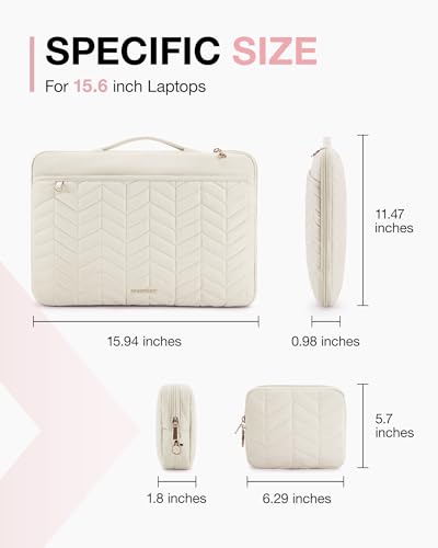 bagsmart 15-16 Inch Laptop Sleeve With Handle,Puffy Padded Laptop Case Bag,Portable Macbook Case Sleeve Fitted With Macbook Air 15.6 Inch,Macbook Pro 16 Inch,Computer Sleeve Fitted With Dell,Hp,Beige
