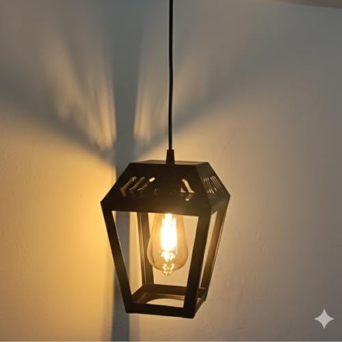Image of Industrial Geomatric Design Square Conical Shape Black for Dining Table, Living Room, Bedroom, Restaurants, Offices, Cafes E27 Base. Bulb Not Included (Mid-Century Modern)