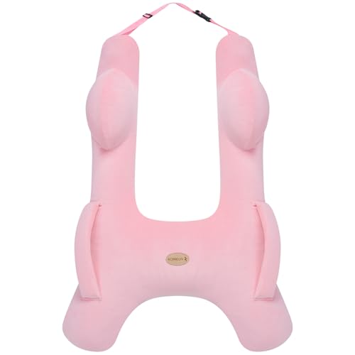 Image of FLORICH Kids Travel Pillow, Car Sleeping Travel Pillow for Kids, Washable H-Shaped Pillow for Adults and Children to Support Head and Body for Road Trips Pillow for Car (Light Pink)